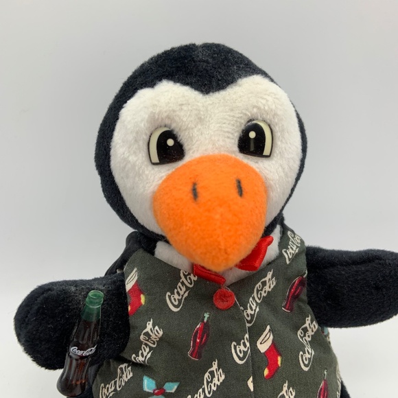 Vintage Coca-Cola Bottle Logo Print Outfit Penguin Small 6" Beanie Plush 1998 - Picture 2 of 12